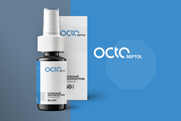Логотип, упаковка и инструкция для антисептического средства OCTOSEPTOL, а также дизайн сайта на Tilda