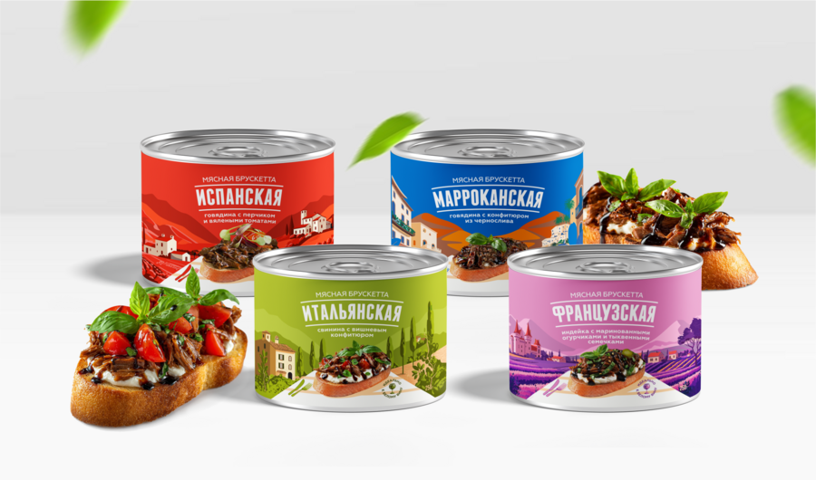 Разработка линейки этикеток для инновационного продукта "Мясо для брускетт"